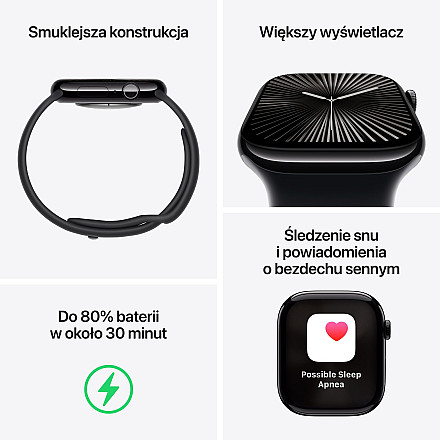 APPLE Watch Series 10 GPS, 42mm Onyks Aluminium Koperta, Sport Band Sportowy Pasek Black Czarny - S/M  - 3