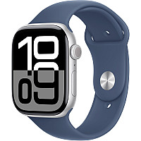 APPLE Watch Series 10 GPS, 42mm Srebrny Aluminium Koperta, Sport Band Sportowy Pasek Denim Niebieski - S/M