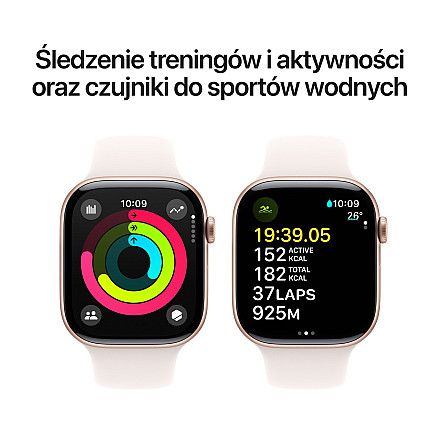 APPLE Watch Series 10 GPS, 42mm Złoty Róż Aluminium Koperta, Sport Band Sportowy Pasek Light Blush Łagodny Róż - M/L - 3