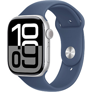 APPLE Watch Series 10 GPS, 46mm Srebrny Aluminium Koperta, Sport Band Sportowy Pasek Denim Niebieski - S/M