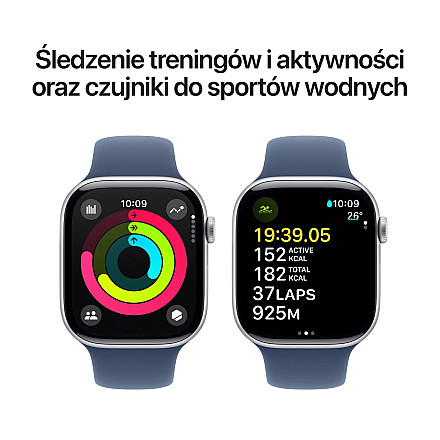 APPLE Watch Series 10 GPS, 46mm Srebrny Aluminium Koperta, Sport Band Sportowy Pasek Denim Niebieski - S/M - 3