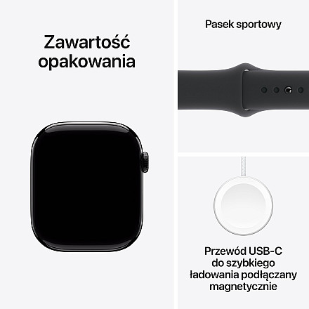 APPLE Watch Series 10 GPS, 46mm Onyks Aluminium Koperta, Sport Band Sportowy Pasek Black Czarny - M/L  - 8