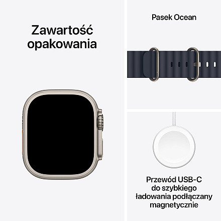 APPLE Watch Ultra 2, GPS + Cellular, 49mm Naturalny Titanium Koperta, Pasek Ocean Band Navy Granatowy - 7