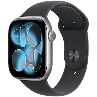Apple Watch Series 11 GPS 46mm, Space Grey Gwiezdna Szarość Aluminium Koperta, Sport Band Sportowy Pasek Black Czarny - M/L
