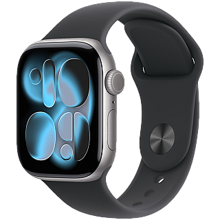 Apple Watch Series 11 GPS 42mm, Space Grey Gwiezdna Szarość Aluminium Koperta, Sport Band Sportowy Pasek Black Czarny - S/M