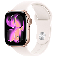 APPLE Watch Series 11 GPS 42mm, Złoty Róż Rose Gold Aluminium Koperta, Sport Band Sportowy Pasek Light Blush Łagodny Róż - S/M