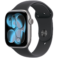 Apple Watch Series 11 GPS 46mm, Space Grey Gwiezdna Szarość Aluminium Koperta, Sport Band Sportowy Pasek Black Czarny - S/M