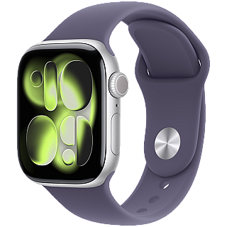 Apple Watch Series 11 GPS 42mm, Silver Srebrny Aluminium Koperta, Sport Band Sportowy Pasek Purple Fog Mleczny Fiolet - S/M