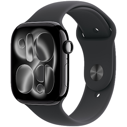 APPLE Watch Series 11 GPS 46mm, Black Czarny Aluminium Koperta, Sport Band Sportowy Pasek Black Czarny - M/L - 1