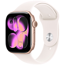 APPLE Watch Series 11 GPS 46mm, Złoty Róż Aluminium Koperta, Sport Band Sportowy Pasek Light Blush Łagodny Róż - S/M