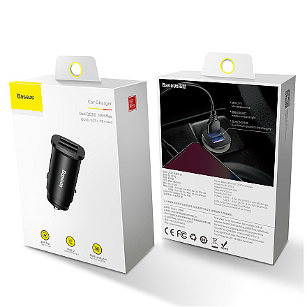 Ładowarka samochodowa Baseus Square Metal 2x USB 30W QC 3.0 czarna - 7
