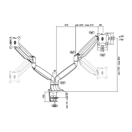 Logilink BP0043 Dual Monitor Desk mount, 13"-32",gas spring, aluminum Logilink - 6
