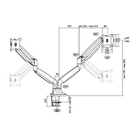 Logilink BP0043 Dual Monitor Desk mount, 13"-32",gas spring, aluminum Logilink - 2
