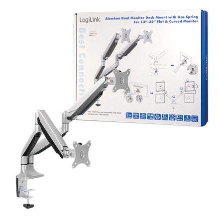 Logilink BP0043 Dual Monitor Desk mount, 13"-32",gas spring, aluminum Logilink - 4