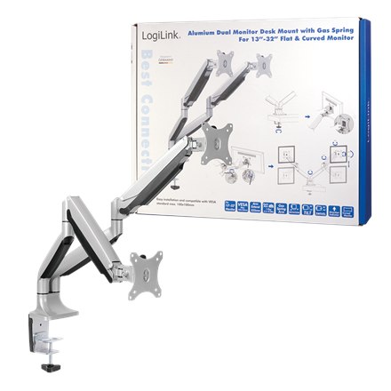Logilink BP0043 Dual Monitor Desk mount, 13"-32",gas spring, aluminum Logilink - 8