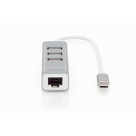 Digitus | 3-portowy koncentrator USB typu C + karta sieciowa Fast Ethernet | DA-70253 - 3
