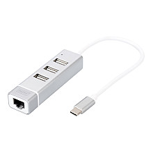Digitus | 3-portowy koncentrator USB typu C + karta sieciowa Fast Ethernet | DA-70253