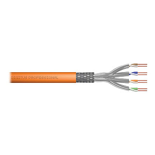 Кабель інсталяційний Digitus CAT 7 S-FTP, 1200 MHz Dca (EN 50575), AWG 23/1, котушка 100 м, DX, помаранчевий | Digitus