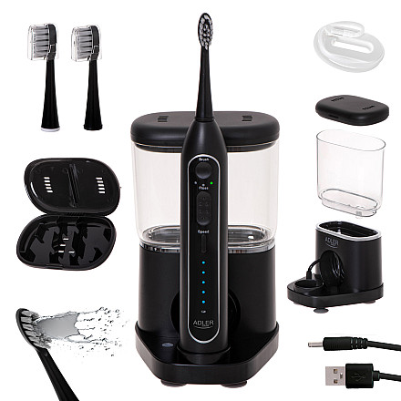 Adler | Szczoteczka soniczna 2 w 1 do nitkowania wodą | AD 2180b | Akumulatorowa | Dla dorosłych | Liczba główek szczoteczki w zestawie 2 | Liczba trybów szczotkowania zębów 1 | Czarna - 4
