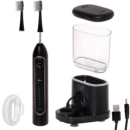Adler | Szczoteczka soniczna 2 w 1 do nitkowania wodą | AD 2180b | Akumulatorowa | Dla dorosłych | Liczba główek szczoteczki w zestawie 2 | Liczba trybów szczotkowania zębów 1 | Czarna - 6