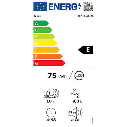 Candy | Zmywarka | CDPH 2L1047B | Wolnostojąca | Szerokość 45 cm | Liczba kompletów naczyń 10 | Liczba programów 5 | Klasa efektywności energetycznej E | Inox - 7