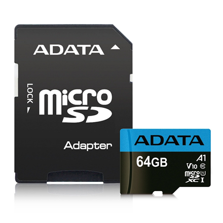 ADATA | Premier | UHS-I | 64 GB | MicroSDXC | Памʼять flash klasy 10 | Адаптер - 1