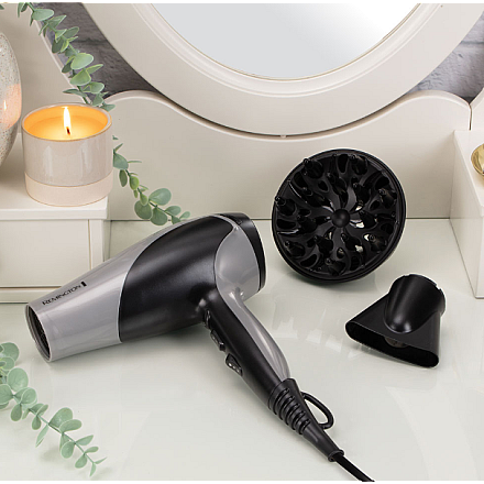 Suszarka do włosów Remington | D3190S | 2200 W | Liczba ustawień temperatury 3 | Funkcja jonizacji | Dysza dyfuzora | Szary/czarny - 3