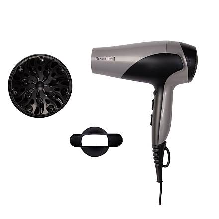 Suszarka do włosów Remington | D3190S | 2200 W | Liczba ustawień temperatury 3 | Funkcja jonizacji | Dysza dyfuzora | Szary/czarny - 2