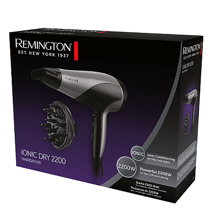 Suszarka do włosów Remington | D3190S | 2200 W | Liczba ustawień temperatury 3 | Funkcja jonizacji | Dysza dyfuzora | Szary/czarny - 4