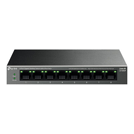 TP-LINK LS108GP 8-Port Gigabit Desktop Комутатор with 8-Port PoE+ - 1