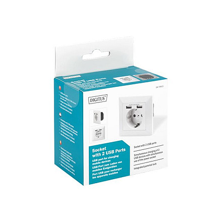 Gniazdo bezpieczeństwa do montażu podtynkowego z 2 portami USB | DA-70613 - 4