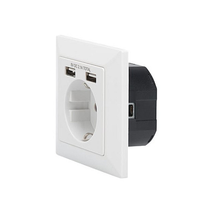 Gniazdo bezpieczeństwa do montażu podtynkowego z 2 portami USB | DA-70613 - 1