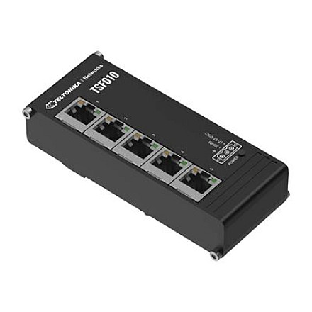 Teltonika TSF010 Unmanaged Industrial Switch, 3-pin industrial DC power socket, 7 – 57 VDC, Integrated DIN rail bracket - 1