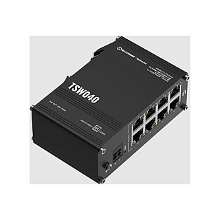 Teltonika TSW040 Unmanaged 8-port PoE+Industrial Комутатор, 2-pin industrial DC power socket, 7 – 57 VDC, PoE-out 44-57 VDC, DIN rail…