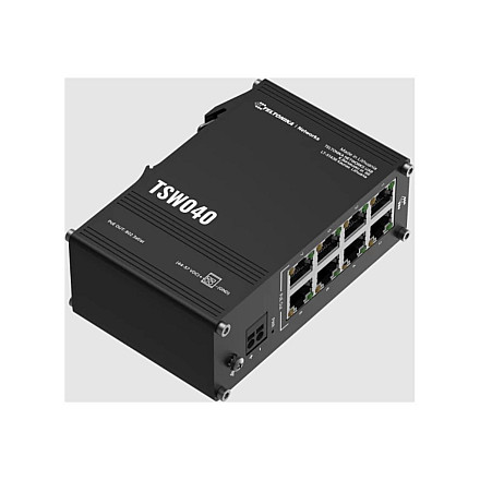 Teltonika TSW040 Unmanaged 8-port PoE+Industrial Комутатор, 2-pin industrial DC power socket, 7 – 57 VDC, PoE-out 44-57 VDC, DIN rail… - 1