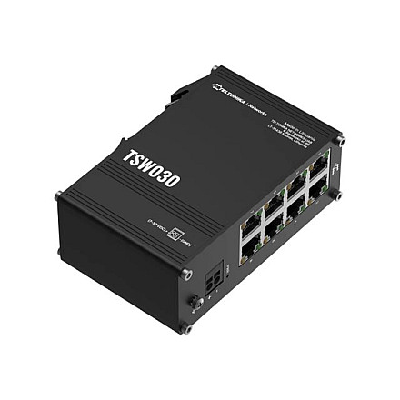 Teltonika TSW030 Unmanaged 8 ETH ports Ethernet Switch, 2-pin industrial DC power socket, 7 – 57 VDC, Integrated DIN rail bracket - 1