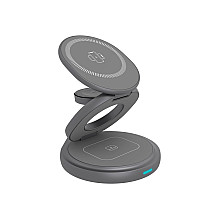 Icy Box IB-SH101-CH in 1 foldable magnetic charging stand for mobile phone, earpods and smartwatch, Aluminium