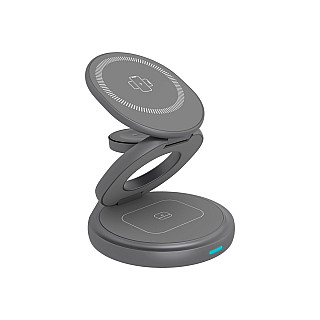 Icy Box IB-SH101-CH in 1 foldable magnetic charging stand for mobile phone, earpods and smartwatch, Aluminium
