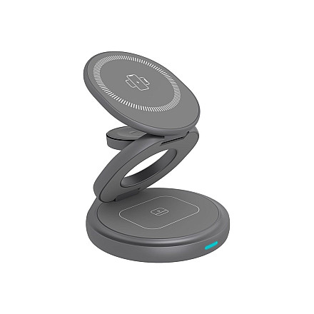 Icy Box IB-SH101-CH in 1 foldable magnetic charging stand for mobile phone, earpods and smartwatch, Aluminium - 1