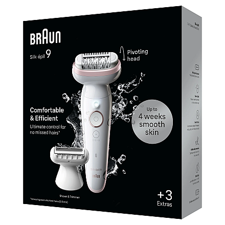 Depilator Braun | SES9-030 Silk épil 9 | Czas pracy (maks.) 50 min | Liczba poziomów mocy 2 | Na mokro i na sucho | Biały/Różowy - 4