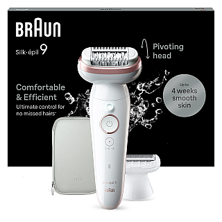 Depilator Braun | SES9-030 Silk épil 9 | Czas pracy (maks.) 50 min | Liczba poziomów mocy 2 | Na mokro i na sucho | Biały/Różowy