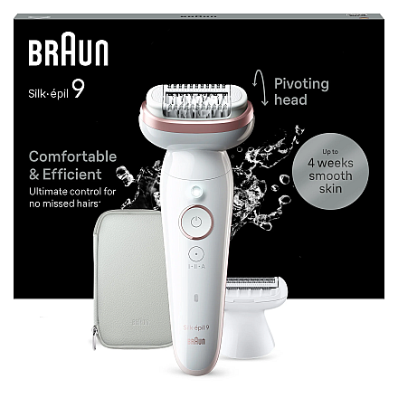Depilator Braun | SES9-030 Silk épil 9 | Czas pracy (maks.) 50 min | Liczba poziomów mocy 2 | Na mokro i na sucho | Biały/Różowy - 1