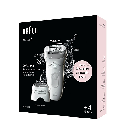 Depilator Braun | SE7-041 Silk épil 7 | Liczba poziomów mocy 2 | Na mokro i na sucho | Biały/Srebrny - 3
