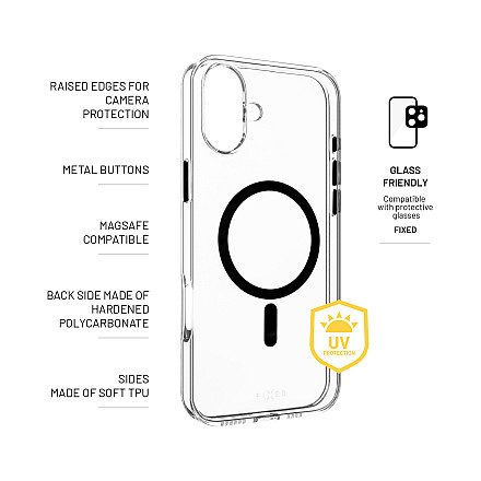 Fixed | MagPurity | Back Cover | Apple | iPhone 16 Plus | TPU | Clear, Black - 2