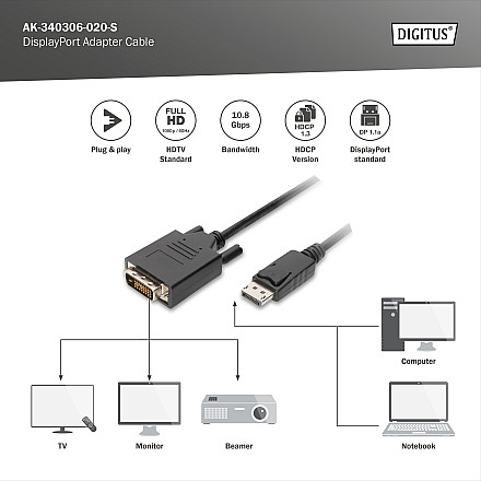 Кабель adaptera Digitus DisplayPort | AK-340306-020-S - 3