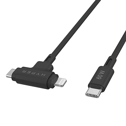 Hyper HyperJuice Silikonowy kabel USB-C для USB-C та Lightning Hybrid 60W, чорний | Hyper - 2