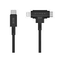 Hyper HyperJuice Silikonowy kabel USB-C для USB-C та Lightning Hybrid 60W, чорний | Hyper