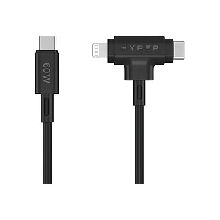 Hyper HyperJuice Silikonowy kabel USB-C для USB-C та Lightning Hybrid 60W, чорний | Hyper
