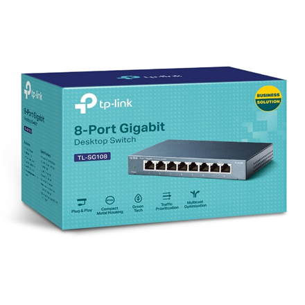 TP-LINK | Switch | TL-SG108 | Niezarządzalny | Desktop | 1 Gb/s (RJ-45) ilość portów 8 | Typ zasilania Zewnętrzny | 36 miesięcy - 2