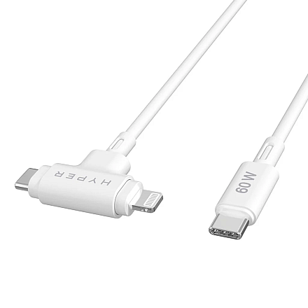 Hyper HyperJuice Silikonowy kabel USB-C для USB-C та Lightning Hybrid 60W, білий | Hyper - 2